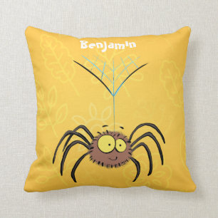 Funny cute fluffy spider cartoon throw pillow