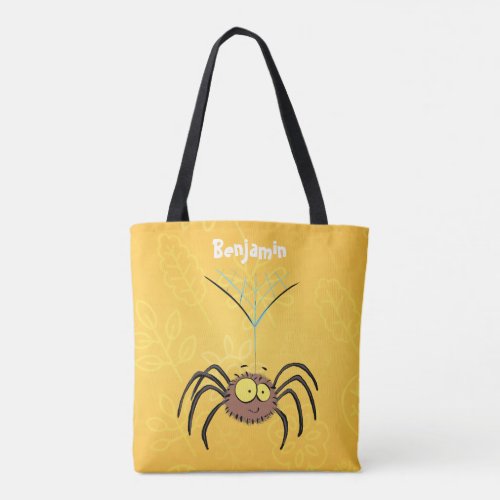 Funny cute fluffy spider cartoon tote bag