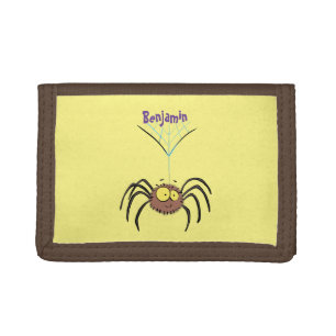 Funny cute fluffy spider cartoon trifold wallet