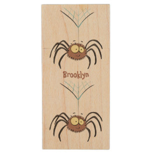 Funny cute fluffy spider cartoon wood flash drive