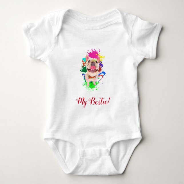 Funny Cute Frenchie Dog Baby Bodysuit  (Front)