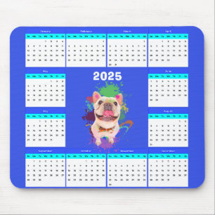 Funny Cute Frenchie Dog Calendar Mouse Pad