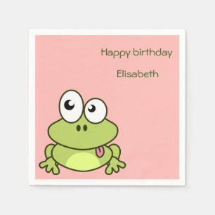 Funny cute frog cartoon kids birthday paper napkins