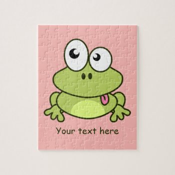 Funny Cute Frog Cartoon Kids Jigsaw Puzzle by pixxart at Zazzle