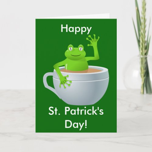 Funny Cute Frog in a Tea Cup St Patricks Day Card