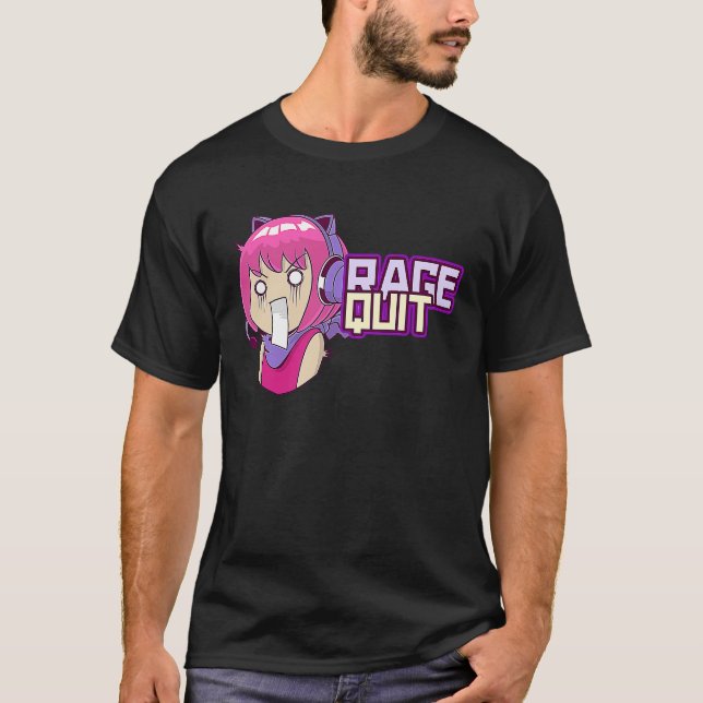 Funny Cute Gamer Girl Rage Quit Kemonomimi Fox Ear T-Shirt (Front)