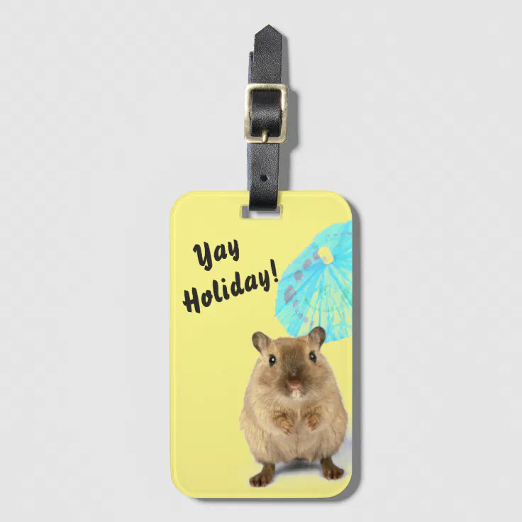 Funny Cute Gerbil Summer Holiday Yellow Luggage Tag | Zazzle