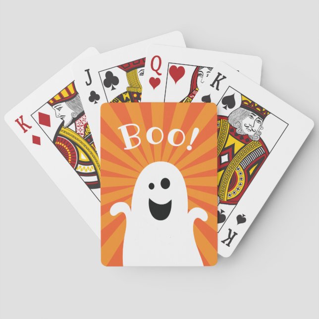 Funny Cute Ghost Boo Spooky Fun Happy Halloween Poker Cards (Back)