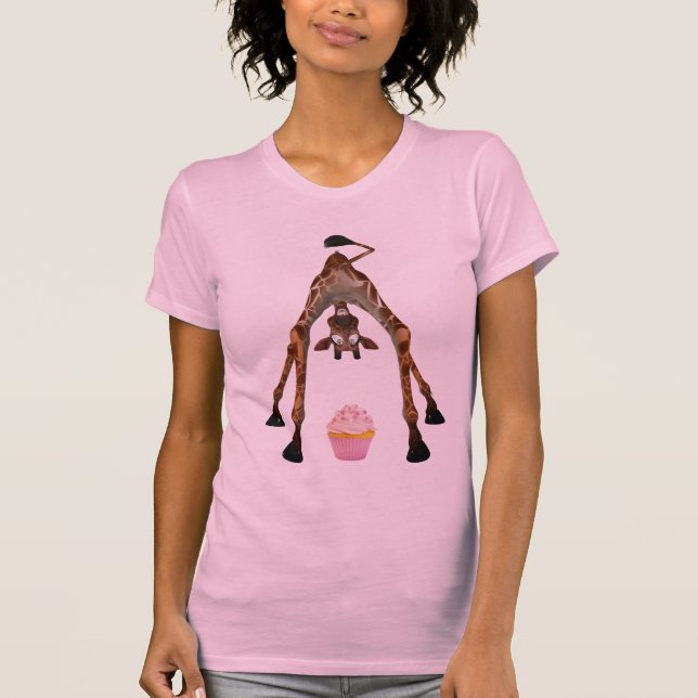 Funny Cute Giraffe and Cupcake T-Shirt (Front)