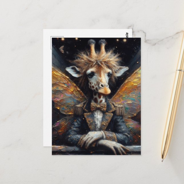 Funny Cute Giraffe Fairy Postcard (Front/Back In Situ)