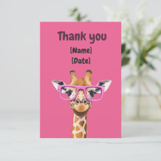 Funny Cute Giraffe Personalized Name & Date Thank You Card