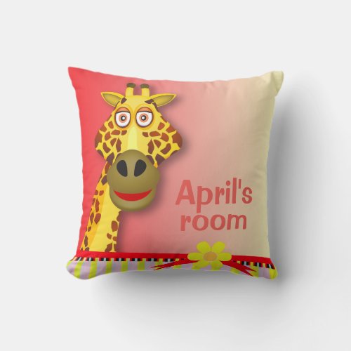 Funny Cute Giraffe  yellow red Throw Pillow