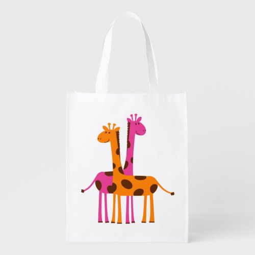 Funny Cute Giraffes pink orange black gifts Reusable Grocery Bag