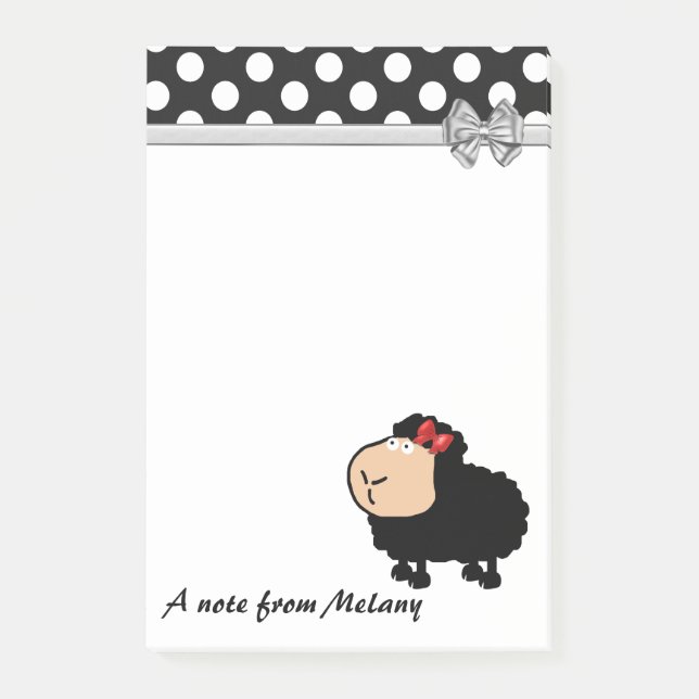Funny cute girly cartoon sheep polka dots monogram post-it notes (Front)