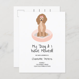 Funny cute girly poodle dog illustration moving announcement postcard