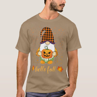 Funny Cute Gnome Holding Pumpkin Autumn hello Fall T-Shirt