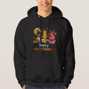 Funny Cute Gnomes Happy Hallothanksmas Autumn Hoodie