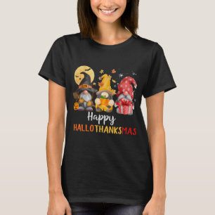 Funny Cute Gnomes Happy Hallothanksmas Autumn T-Shirt