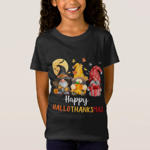Funny Cute Gnomes Happy Hallothanksmas Autumn T-Shirt