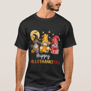 Funny Cute Gnomes Happy Hallothanksmas Autumn T-Shirt