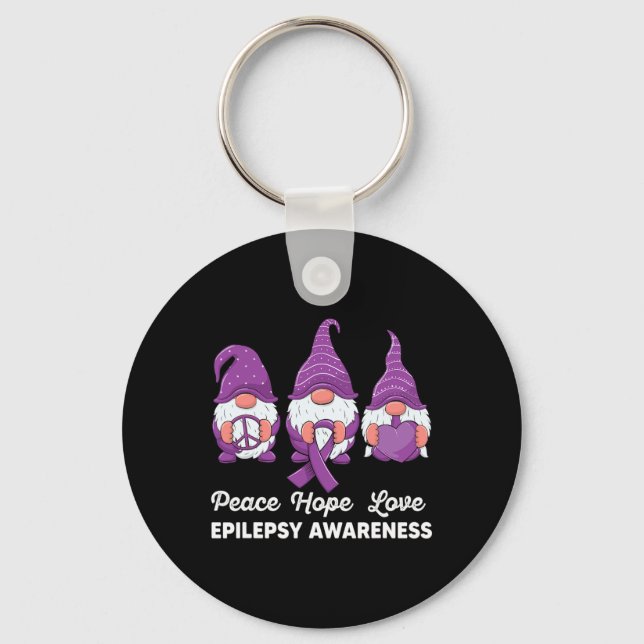 Funny Cute Gnomes Peace Hope Love Epilepsy Awarene Keychain (Front)