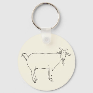 Funny Cute Goat Drawing Simple Quirky Animal Art Keychain