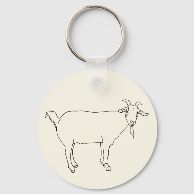 Funny Cute Goat Drawing Simple Quirky Animal Art Keychain (Front)