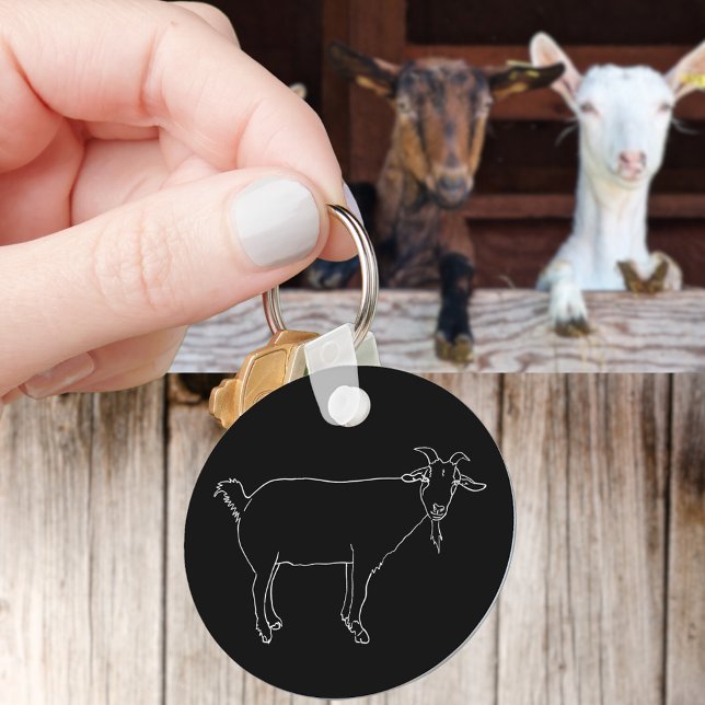 Funny Cute Goat Drawing Simple Quirky Animal Art Keychain (Simple goat drawing farm animal line art black and white keyring )