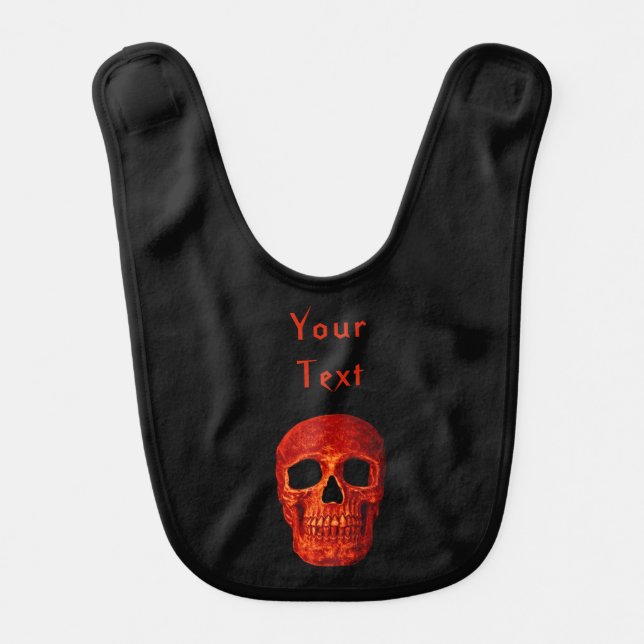 Funny Cute Goth Orange Gothic Skull Head Baby Bib (Front)