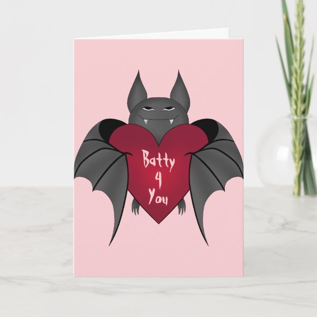 Funny cute goth Valentines Day batty for you Holiday Card (Front)