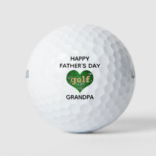 Funny Cute Grandpa Fathers Day Heart Golfer Golf Balls