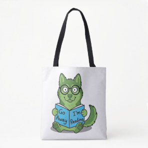 Funny Cute Green dog Go Away I'm Reading Tote Bag