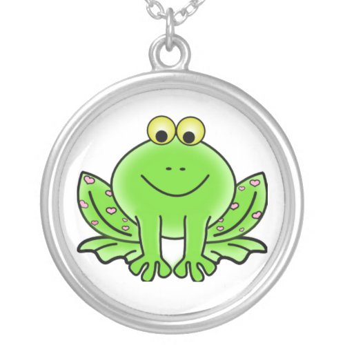 Funny Cute Green Frog Cartoon Silver Plated Necklace