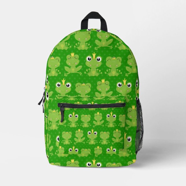 Funny Cute Green Frog Printed Backpack (Front)
