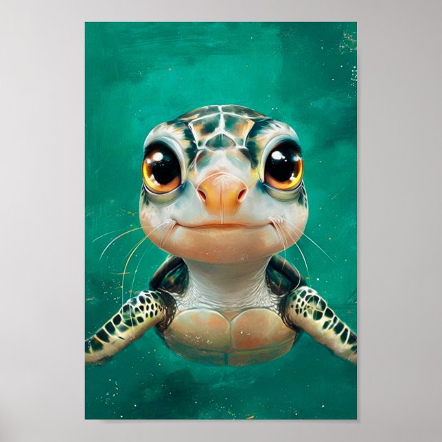 Funny Cute Green Sea Turtle  Poster (Front)