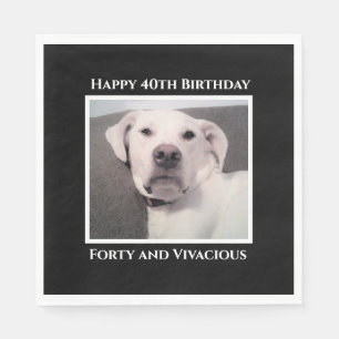 Funny Cute Grumpy White Dog 40th Birthday Black Napkins