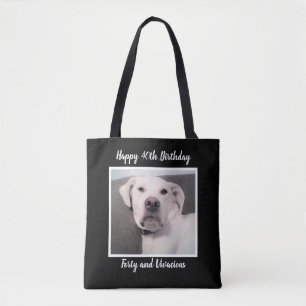 Funny Cute Grumpy White Dog 40th Birthday Black Tote Bag