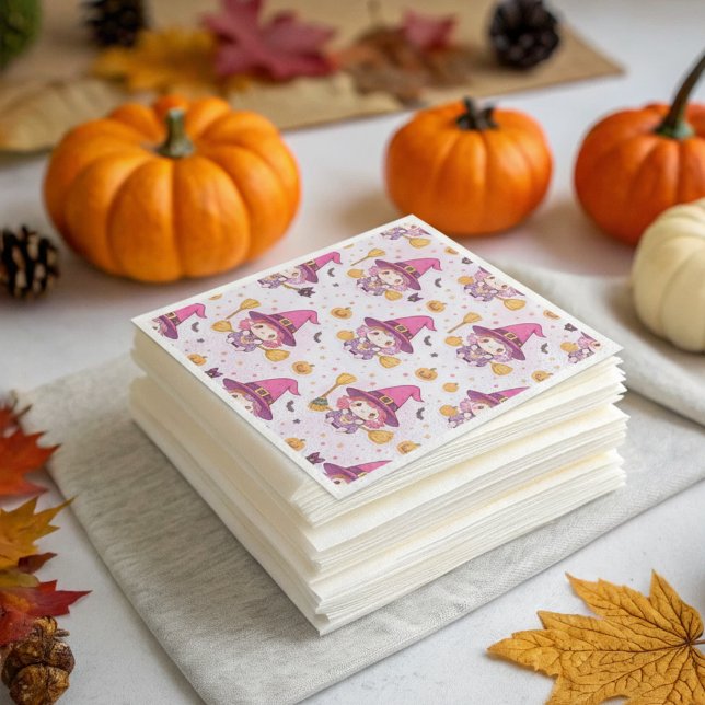 Funny Cute Halloween Pattern with Pumpkins witch  Paper Dinner Napkins (Creator Uploaded)