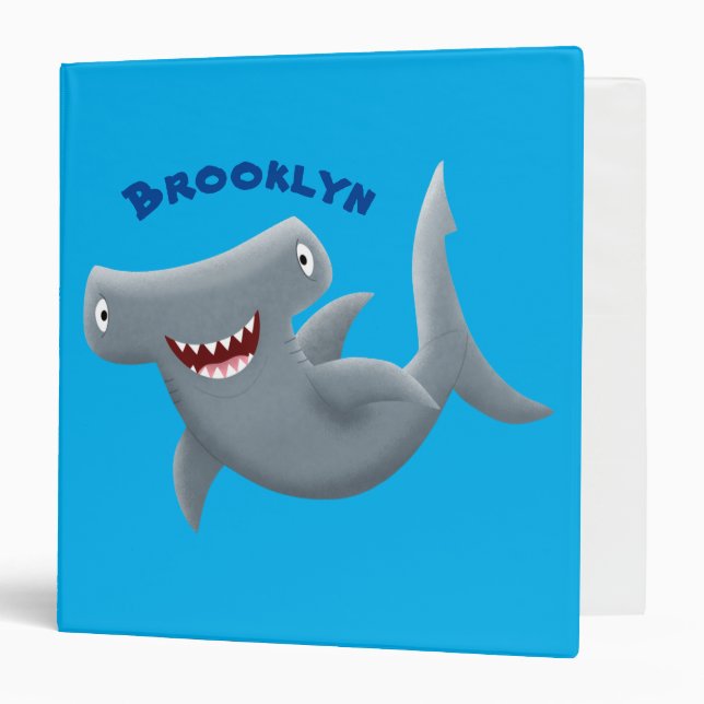Funny cute Hammerhead shark cartoon 3 Ring Binder (Front/Inside)