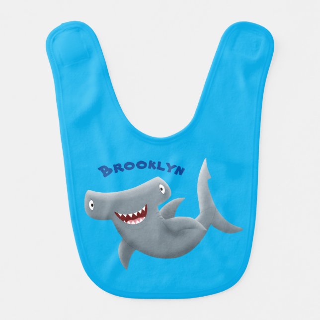 Funny cute Hammerhead shark cartoon  Baby Bib (Front)