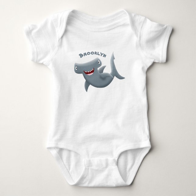 Funny cute Hammerhead shark cartoon Baby Bodysuit (Front)