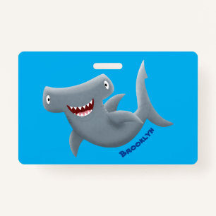 Funny cute Hammerhead shark cartoon Badge