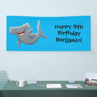 Funny cute Hammerhead shark cartoon Banner | Zazzle