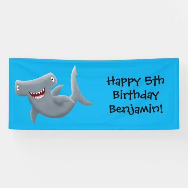 Funny cute Hammerhead shark cartoon Banner (Horizontal)