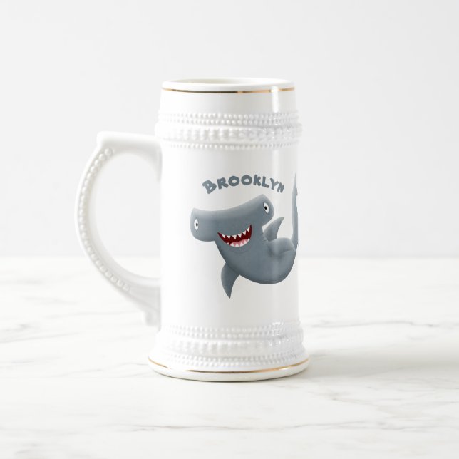 Funny cute Hammerhead shark cartoon Beer Stein (Left)
