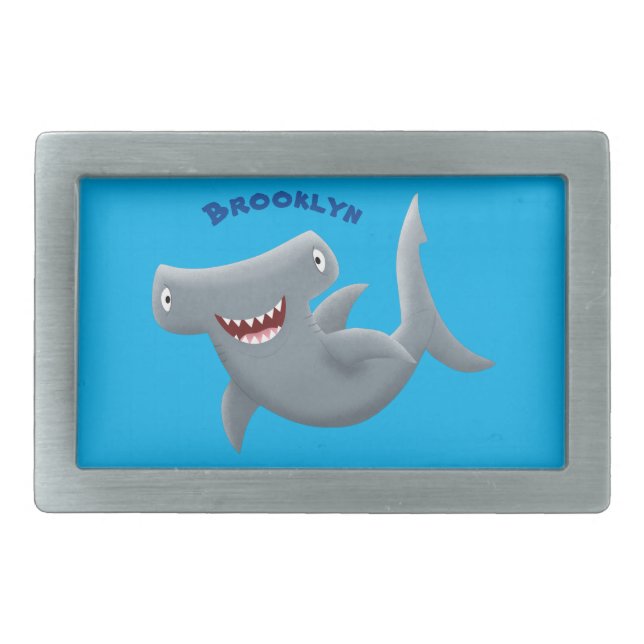 Funny cute Hammerhead shark cartoon Belt Buckle (Front)