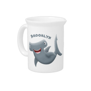 Funny cute Hammerhead shark cartoon Beverage Pitcher