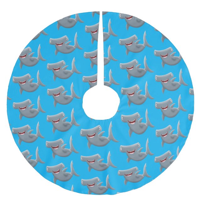 Funny cute Hammerhead shark cartoon  Brushed Polyester Tree Skirt (Front)