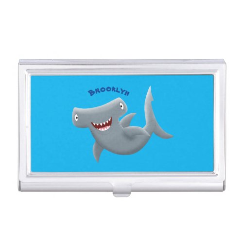 Funny cute Hammerhead shark cartoon Business Card Case