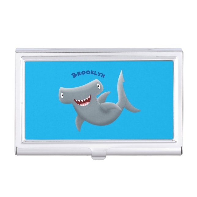 Funny cute Hammerhead shark cartoon Business Card Case (Front)